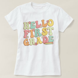 Hello First Grade Teacher Coquette Pencil Bow T Shirt