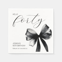 Hello Forty Elegant Script Bow 40th Birthday Party Pappersservett