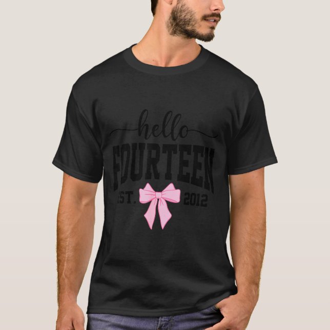 Hello Fourteen Est 2012 Coquette Bow 14th Birthday T Shirt (Framsida)