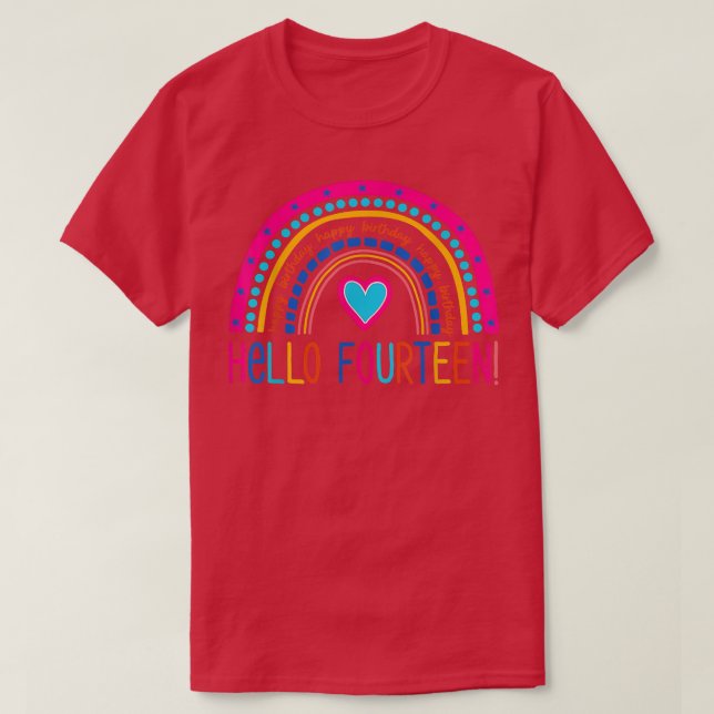 Hello Fourteen Rainbow I Am 14 Year Old Happy Birt T Shirt (Design framsida)