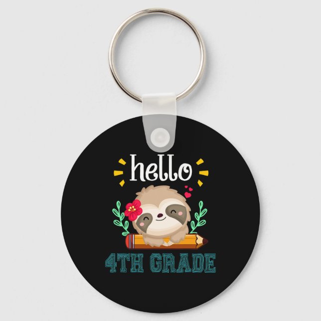 Hello Fourth Grade Byck To School Cute Sloth Lover Nyckelring (Framsida)