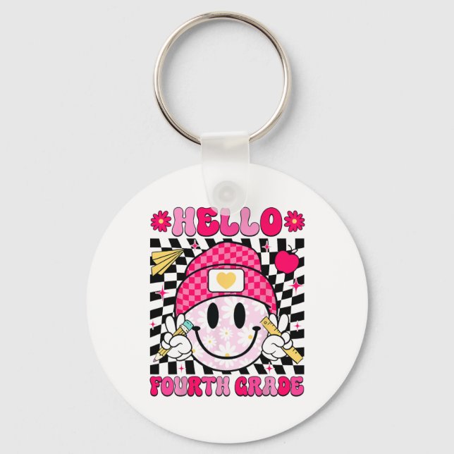 Hello Fourth Grade Smile Face 4th Grade Back To Sc Nyckelring (Framsida)