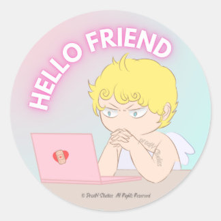 hello friend sticker runt klistermärke