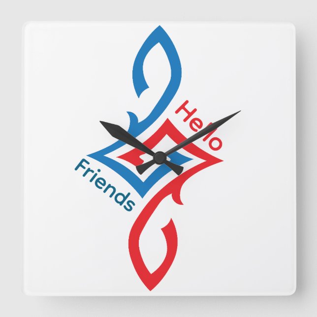 Hello Friends Simple Happy Greeting Design Fyrkantig Klocka (Framsida)