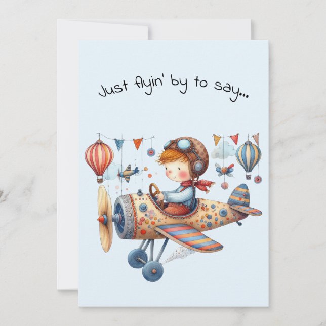 Hello Friendship Kid Flying Whimsical Plane Kort (Framsida)