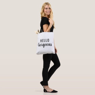 Hello Gorgeous Bold Black & Script Tote Bag Tygkasse