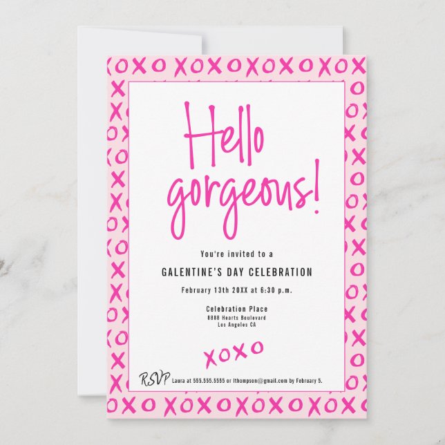 Hello gorgeous Galentine's Day XOXO pink Custom Inbjudningar (Framsida)