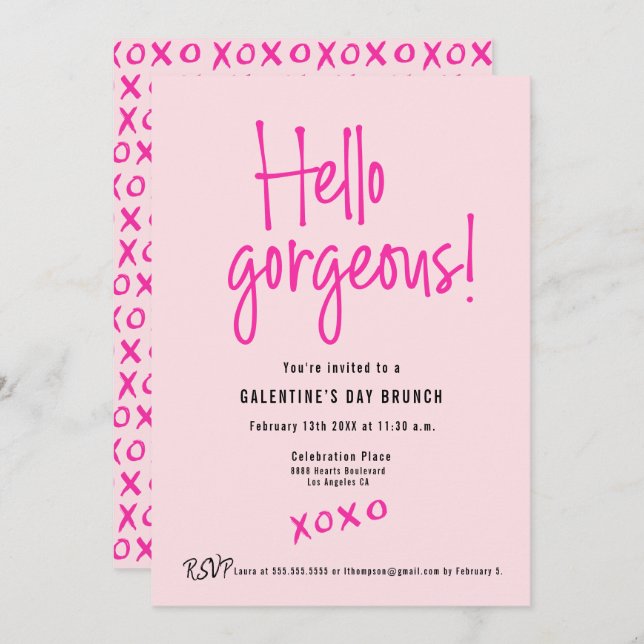 Hello Gorgeous XOXO Pink Galentine’s Day Brunch  Inbjudningar (Fram/baksida)