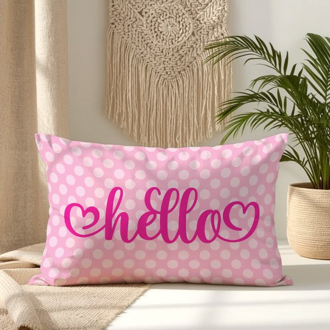 Hello Hearts Ljusrosa Prickar Lumbarkudde (Hello Hearts Light Pink Polka Dot Lumbar Pillow)