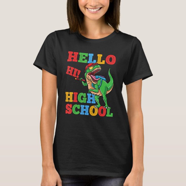 Hello High School Rex Dinosaur Back To School Boys T Shirt (Framsida)