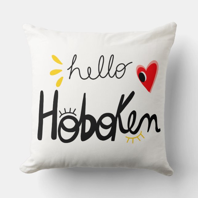 Hello Hoboken New Jersey Fun Throw Pillow Kudde (Framsida)