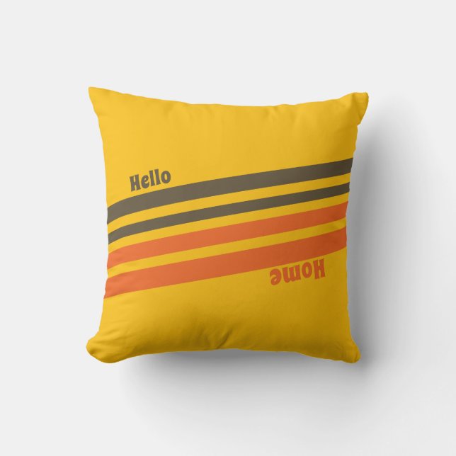 Hello Home Retro Ränder Gul Brun Röd Kudde (Framsida)