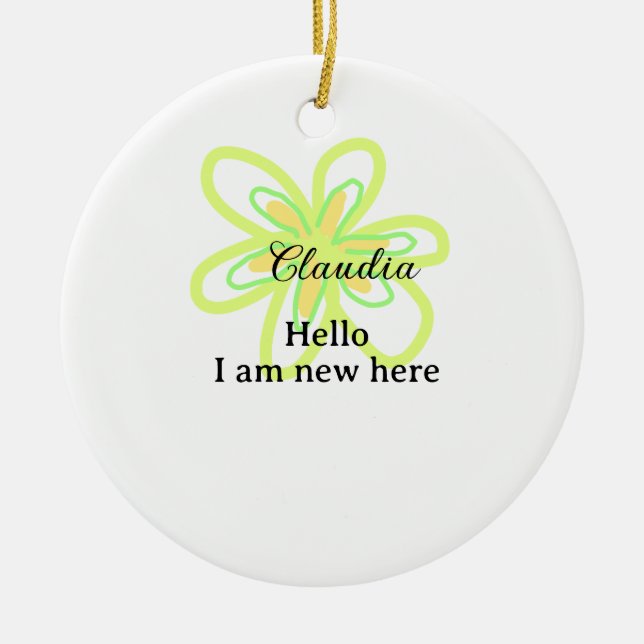 Hello I am new here name yellow green flower kids Julgransprydnad Keramik (Framsidan)