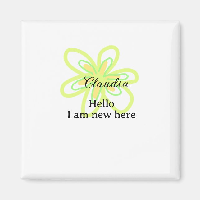 Hello I am new here name yellow green flower kids Magnet (Framsidan)