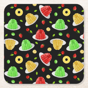 Hello Jello Coaster - på svart Underlägg Papper Kvadrat