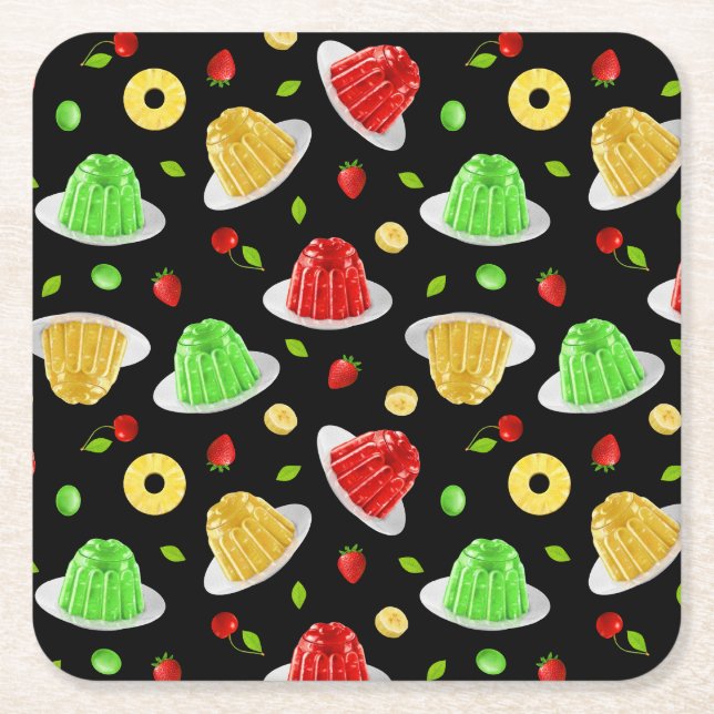 Hello Jello Coaster  - på svart Underlägg Papper Kvadrat (Framsidan)