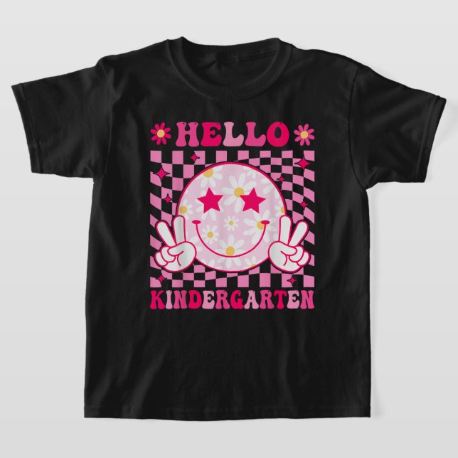 Hello Kindergarten - Back To School Groovy T Shirt (Laydown)