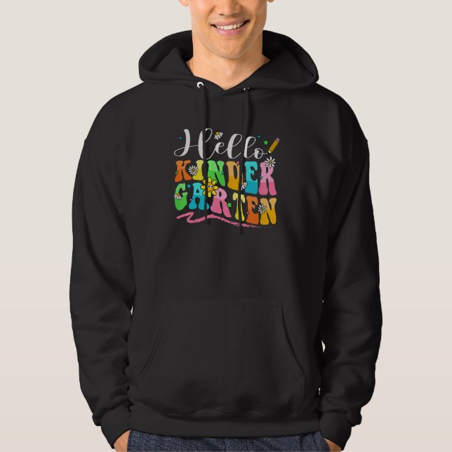Hello Kindergarten Cute Pencil Rainbow Back to Sch Hoodie (Framsida)