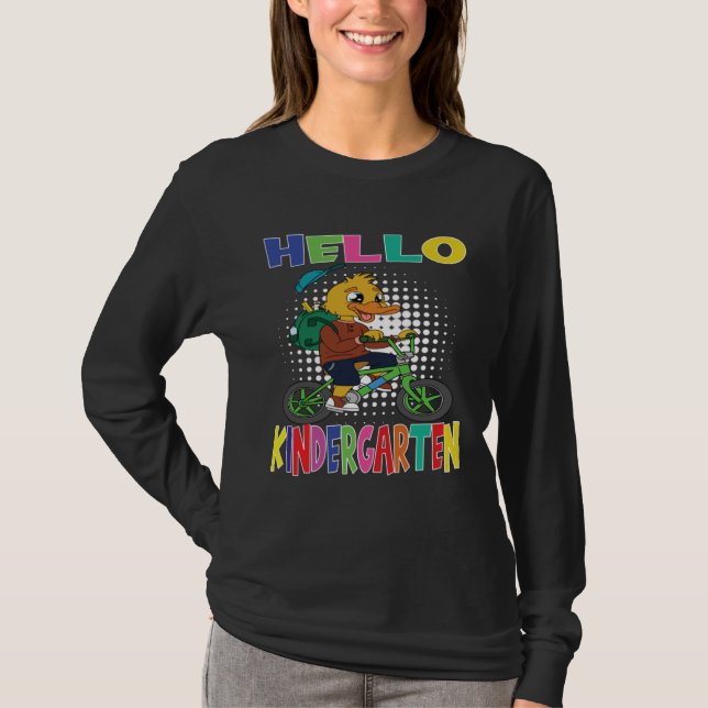 Hello Kindergarten Duck Riding A Bicycle T Shirt (Framsida)