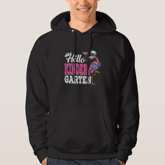 Hello Kindergarten Flamingo Back To School First D Hoodie (Framsida)