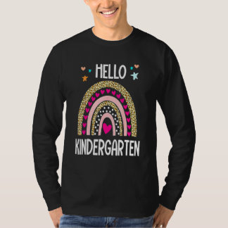 Hello Kindergarten Leopard Rainbow Teacher Back To T Shirt