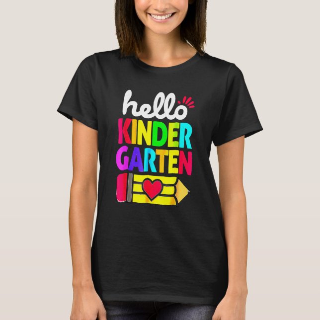 Hello Kindergarten Pencil Heart Back To School Tea T Shirt (Framsida)
