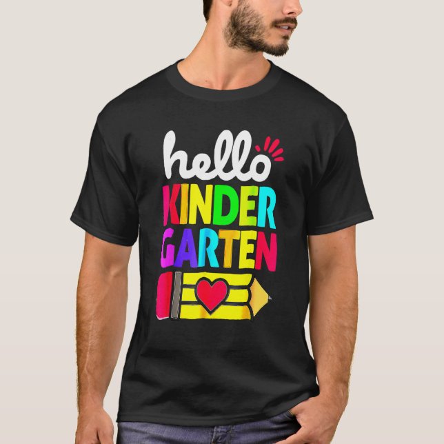 Hello Kindergarten Pencil Heart Back To School Tea T Shirt (Framsida)