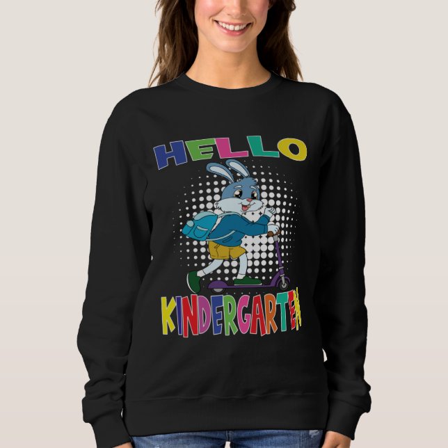 Hello Kindergarten Rabbit With Scooter T Shirt (Framsida)