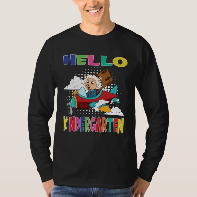 Hello Kindergarten Sheep Flying Plane T Shirt (Framsida)