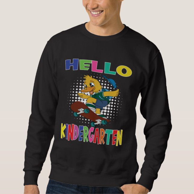 Hello Kindergarten Skateboarding Duck Lång Ärmad Tröja (Framsida)