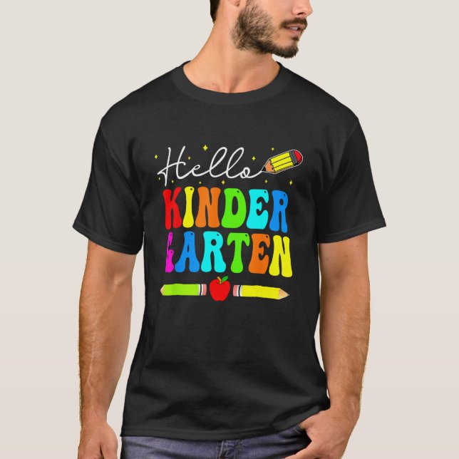 Hello Kindergarten Teacher Student Team Happy Back T Shirt (Framsida)