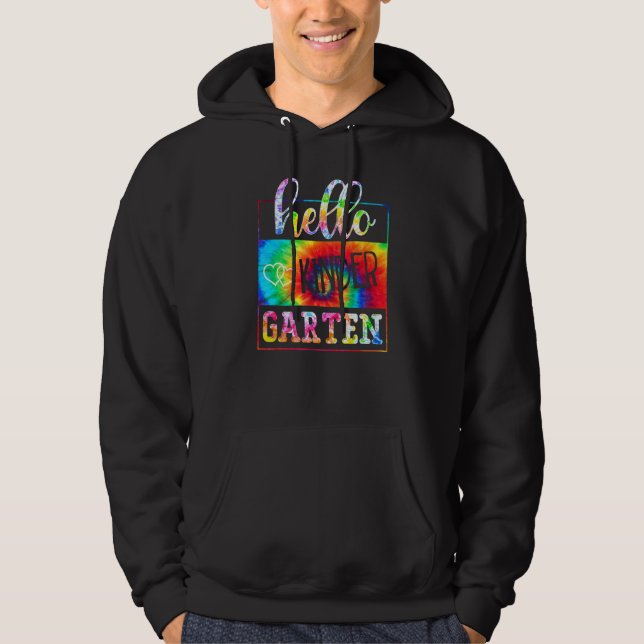 Hello Kindergarten Tie Dye First Day School Back T Hoodie (Framsida)