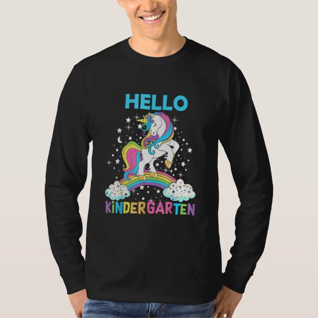 Hello Kindergarten Unicorn Here I Come Kindergarte T Shirt (Framsida)