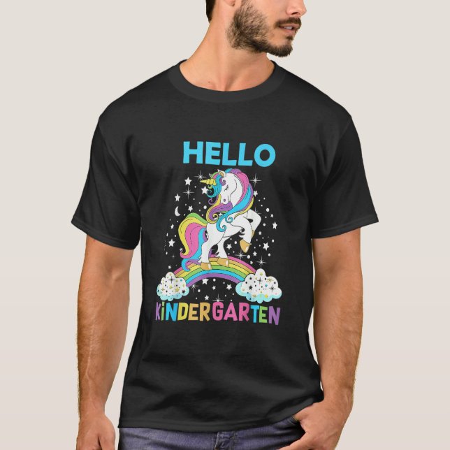 Hello Kindergarten Unicorn Here I Come Kindergarte T Shirt (Framsida)