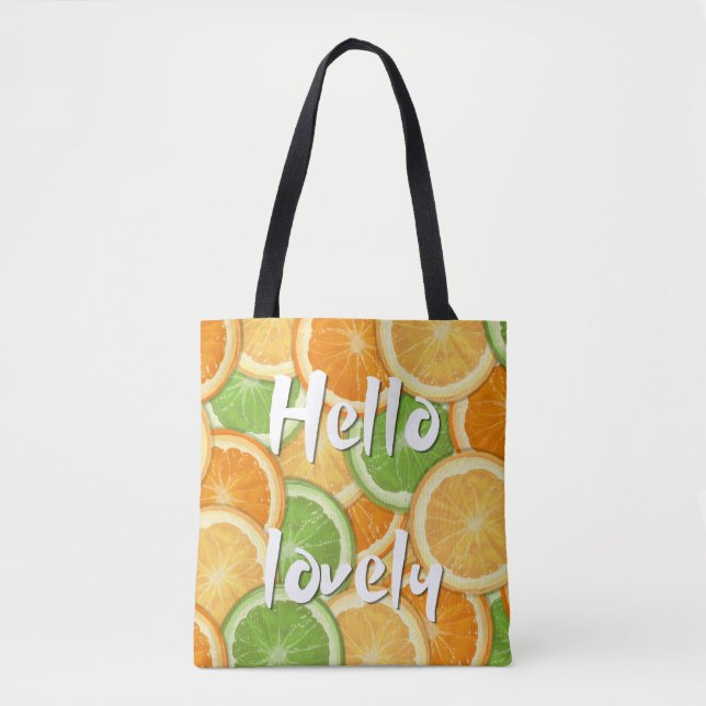 'Hello Lovely' Zesty Citrus Frukt Mönster Axel Tygkasse (Framsida)