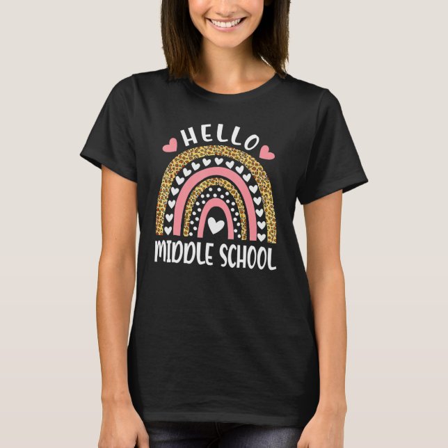 Hello Middle School Rainbow Teachers Back To Schoo T Shirt (Framsida)