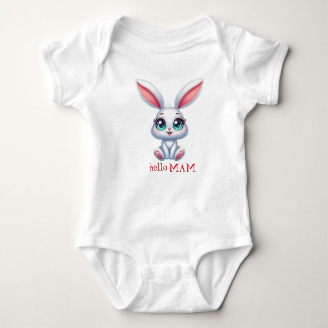 Hello Mom Baby Bodysuit – Cute Bunny Design T Shirt (Framsida)