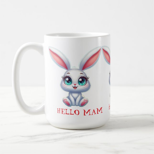 Hello Mom Mug – Cute Bunny Coffee Cup Kaffemugg (Vänster)
