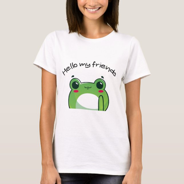 Hello My Friends | Cute Frog Kawaii T-Shirt (Framsida)