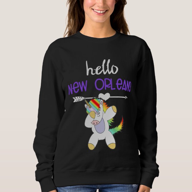 Hello New Orleans Louisiana Dabbing Unicorn Funny  T Shirt (Framsida)