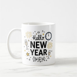 Hello New Year Cute Hand-Drawn Fireworks Mug Kaffemugg