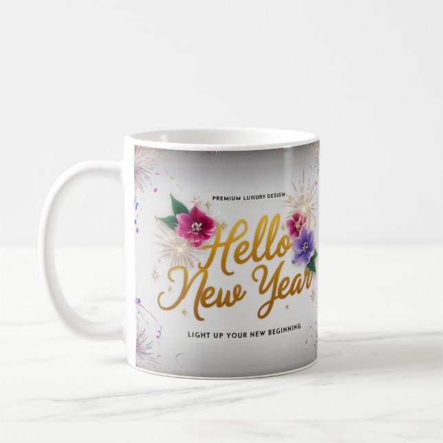 Hello New Year Floral Fireworks Classic Mug Kaffemugg (Vänster)