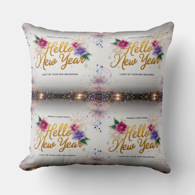 Hello New Year Floral Luxury 20x20 Throw Pillow Kudde (Framsida)