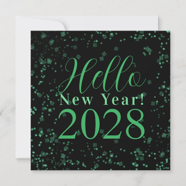 Hello New Year! Happy New Year Green Black Sparkle Julkort (Framsida)