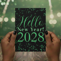 Hello New Year! Happy New Year Green Black Sparkle