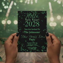 Hello New Year! New Year's Eve Green Black Sparkle