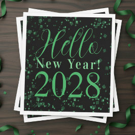 Hello New Year! New Year's Eve Green Black Sparkle Pappersservett
