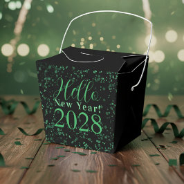 Hello New Year! New Year's Eve Green Black Sparkle Presentaskar
