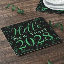 Hello New Year! New Year's Eve Green Black Sparkle Underlägg Papper Kvadrat