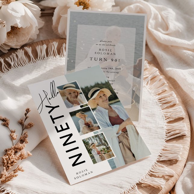 Hello NINETY' Modern Photo Collage 90th Birthday Inbjudningar (Skapare uppladdad)